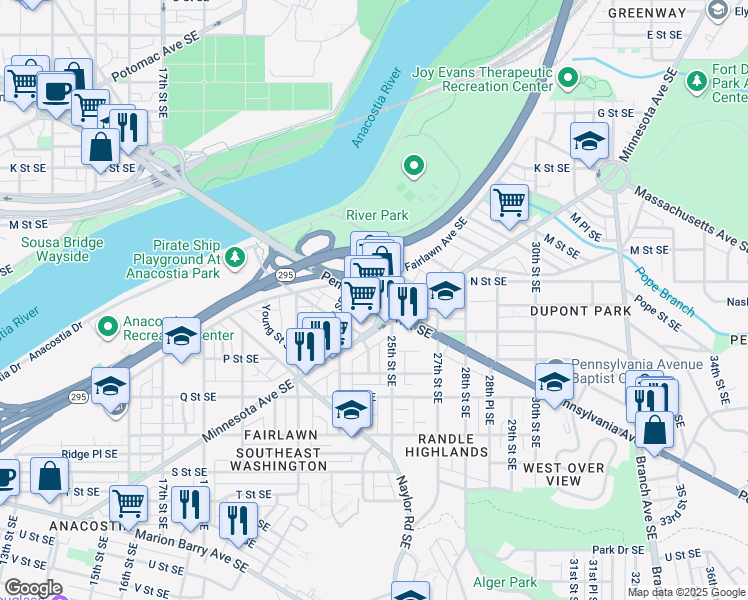 map of restaurants, bars, coffee shops, grocery stores, and more near 101 Independence Avenue Southeast in Washington