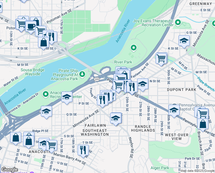 map of restaurants, bars, coffee shops, grocery stores, and more near 101 Independence Avenue Southeast in Washington