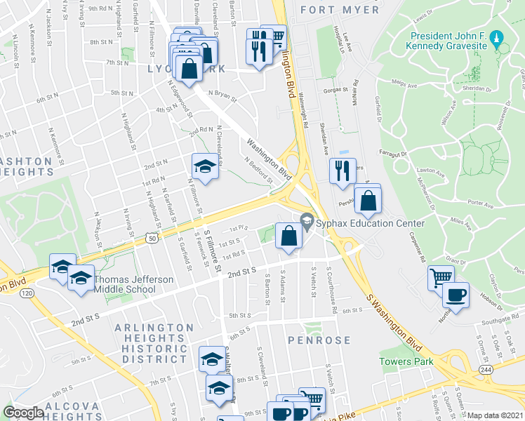 map of restaurants, bars, coffee shops, grocery stores, and more near 101 Independence Avenue Southeast in Washington