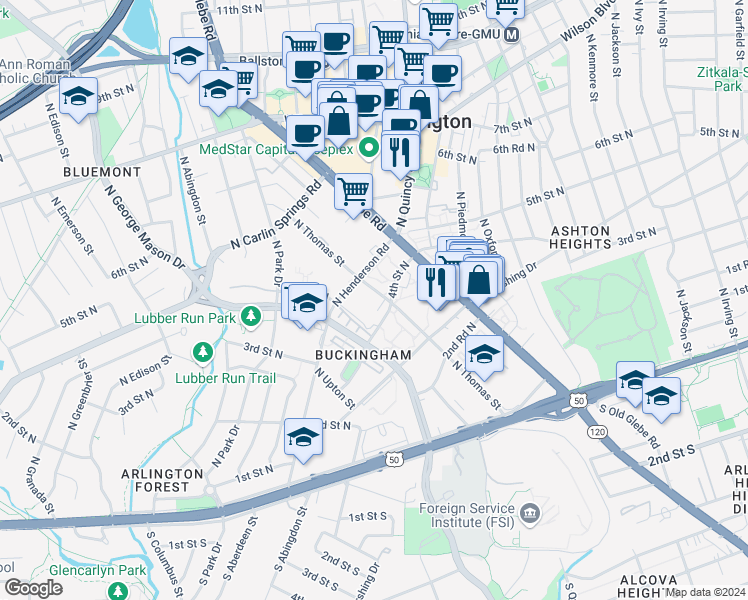 map of restaurants, bars, coffee shops, grocery stores, and more near 101 Independence Avenue Southeast in Washington
