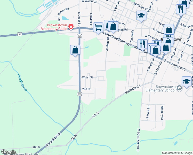 map of restaurants, bars, coffee shops, grocery stores, and more near 871 West 1st Street in Brownstown