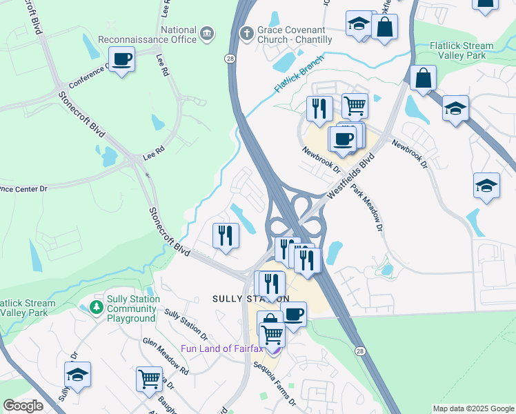 map of restaurants, bars, coffee shops, grocery stores, and more near 14486 Lake Vista Drive in Chantilly