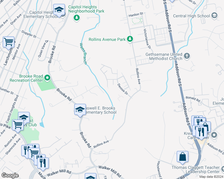 map of restaurants, bars, coffee shops, grocery stores, and more near 5914 Applegarth Place in Capitol Heights