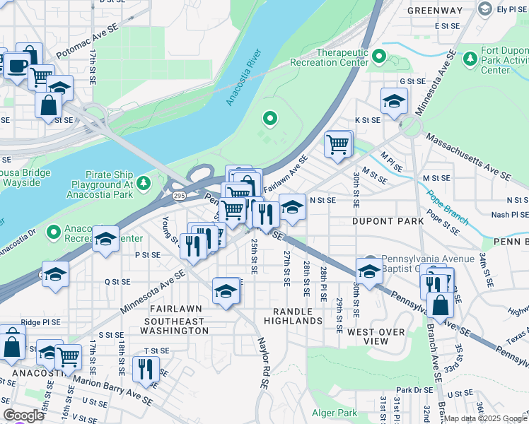 map of restaurants, bars, coffee shops, grocery stores, and more near 1500 L'Enfant Square Southeast in Washington