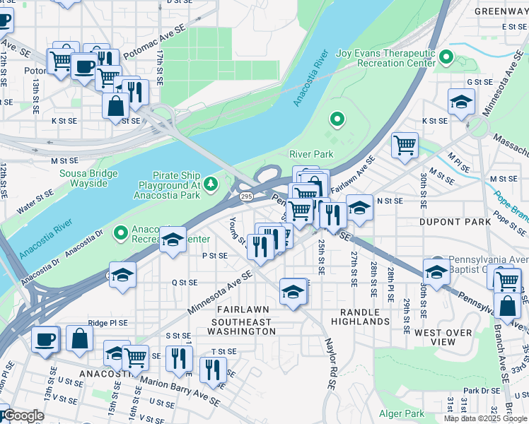 map of restaurants, bars, coffee shops, grocery stores, and more near 101 Independence Avenue Southeast in Washington