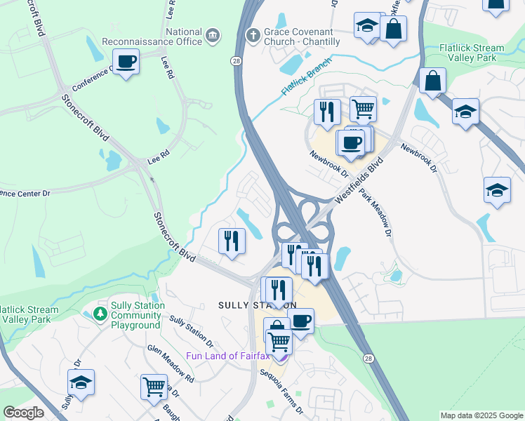 map of restaurants, bars, coffee shops, grocery stores, and more near 14490 Lake Vista Drive in Chantilly