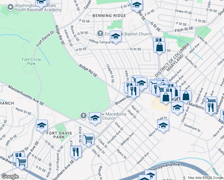 map of restaurants, bars, coffee shops, grocery stores, and more near 101 Independence Avenue Southeast in Washington
