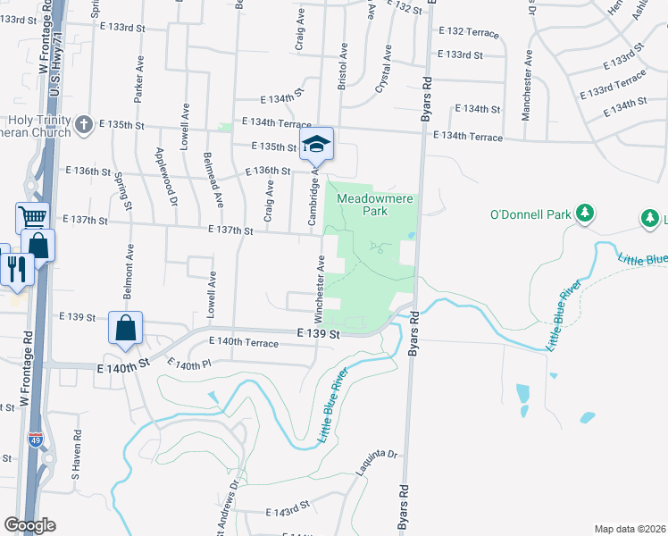 map of restaurants, bars, coffee shops, grocery stores, and more near 13715 Winchester Avenue in Grandview