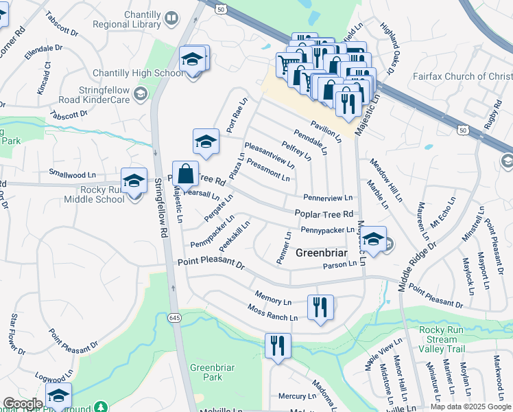 map of restaurants, bars, coffee shops, grocery stores, and more near 13209 Poplar Tree Road in Fairfax