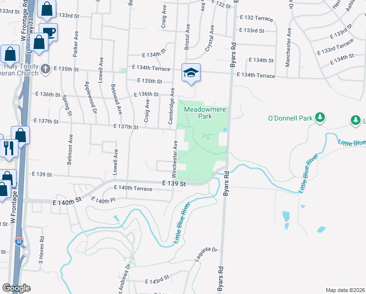 map of restaurants, bars, coffee shops, grocery stores, and more near 13715 Winchester Avenue in Grandview