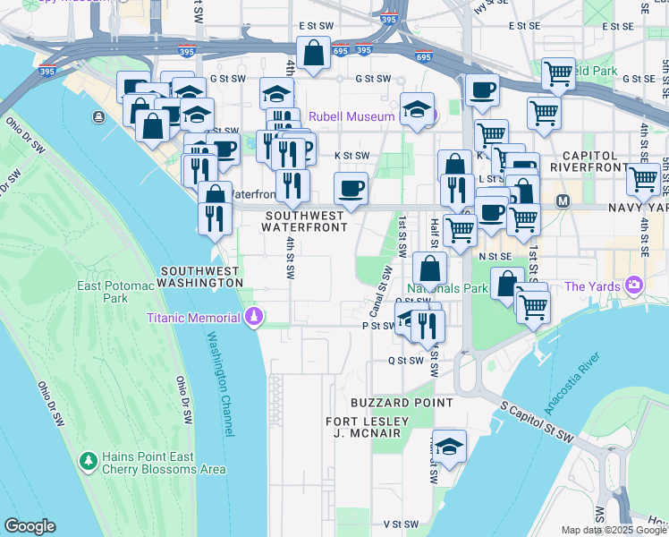 map of restaurants, bars, coffee shops, grocery stores, and more near 101 Independence Avenue Southeast in Washington