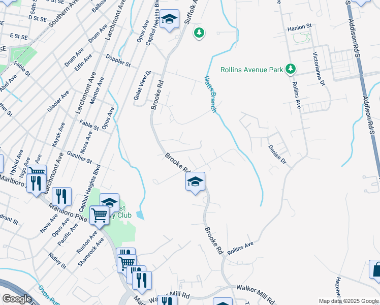 map of restaurants, bars, coffee shops, grocery stores, and more near 1102 Blue Star Court in Capitol Heights