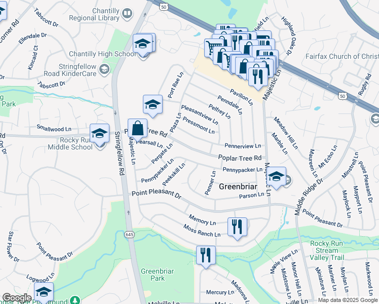 map of restaurants, bars, coffee shops, grocery stores, and more near 13209 Poplar Tree Road in Fairfax