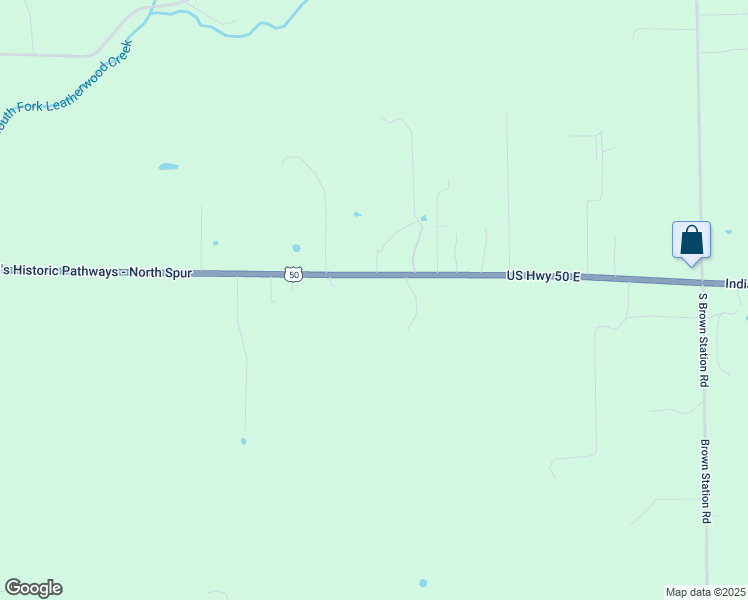 map of restaurants, bars, coffee shops, grocery stores, and more near 4926 US Highway 50 East in Bedford