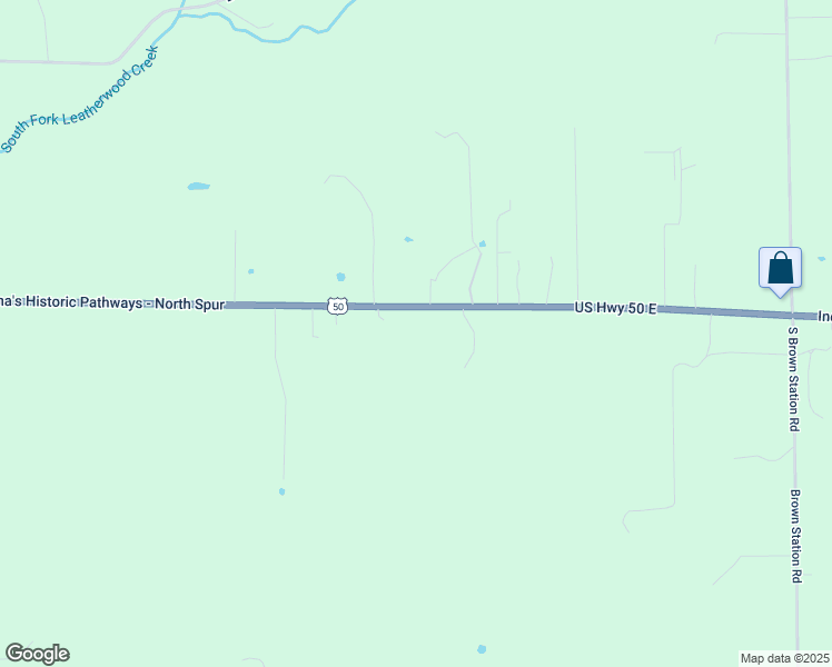 map of restaurants, bars, coffee shops, grocery stores, and more near 4926 US Highway 50 East in Bedford