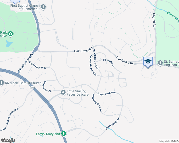 map of restaurants, bars, coffee shops, grocery stores, and more near 1103 Andean Goose Way in Upper Marlboro