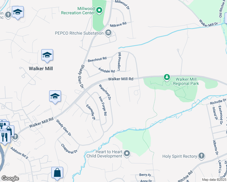 map of restaurants, bars, coffee shops, grocery stores, and more near 505 Suffolk Avenue in Capitol Heights