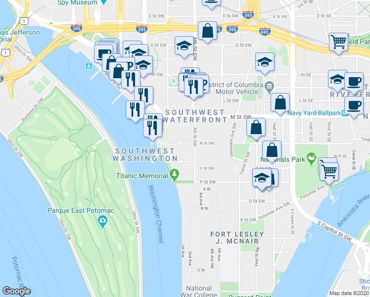 map of restaurants, bars, coffee shops, grocery stores, and more near 101 Independence Avenue Southeast in Washington