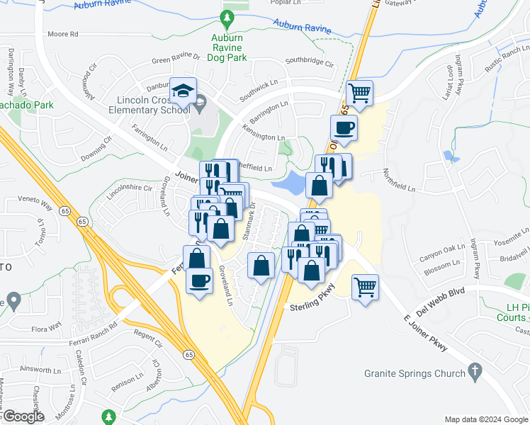 map of restaurants, bars, coffee shops, grocery stores, and more near 785 Equinox Loop in Lincoln