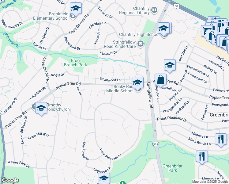 map of restaurants, bars, coffee shops, grocery stores, and more near 4405 Fallen Oak Drive in Chantilly