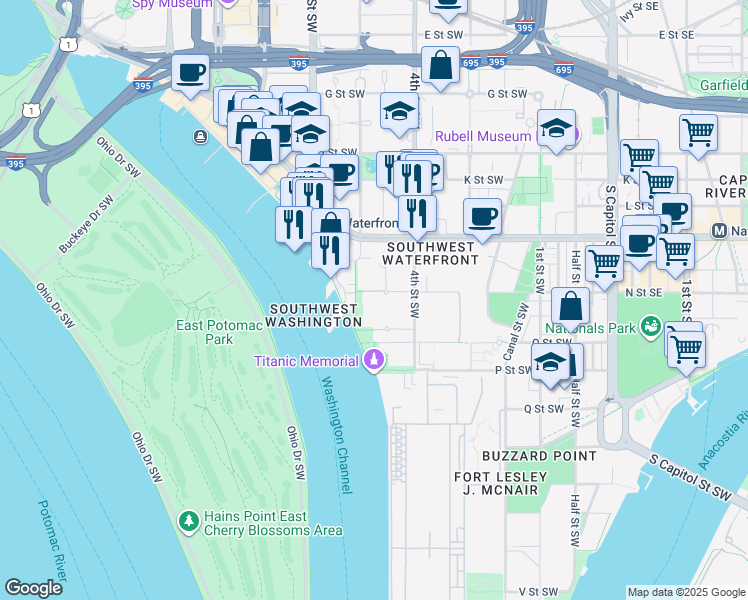 map of restaurants, bars, coffee shops, grocery stores, and more near 101 Independence Avenue Southeast in Washington