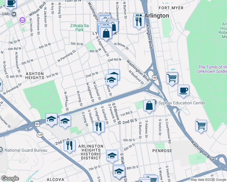 map of restaurants, bars, coffee shops, grocery stores, and more near 101 Independence Avenue Southeast in Washington