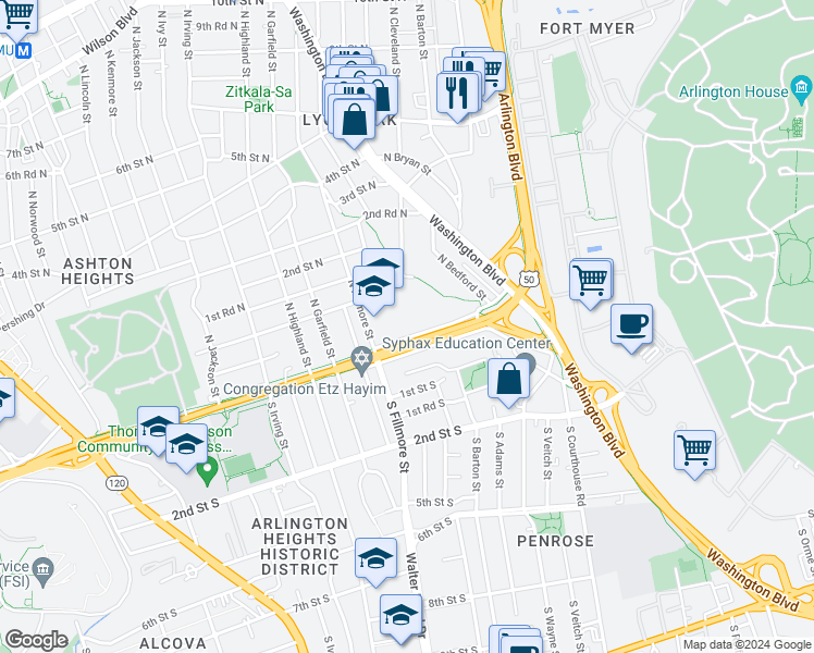 map of restaurants, bars, coffee shops, grocery stores, and more near 101 Independence Avenue Southeast in Washington