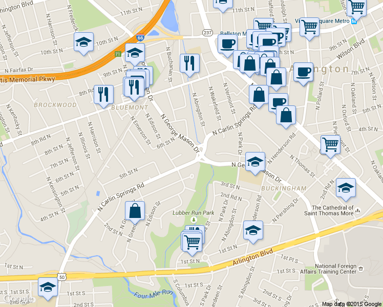 map of restaurants, bars, coffee shops, grocery stores, and more near 5011 North Carlin Springs Road in Arlington