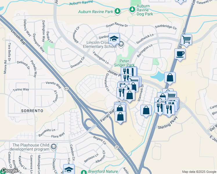 map of restaurants, bars, coffee shops, grocery stores, and more near 3 Groveland Lane in Lincoln