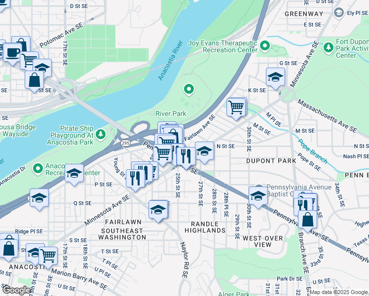 map of restaurants, bars, coffee shops, grocery stores, and more near 101 Independence Avenue Southeast in Washington