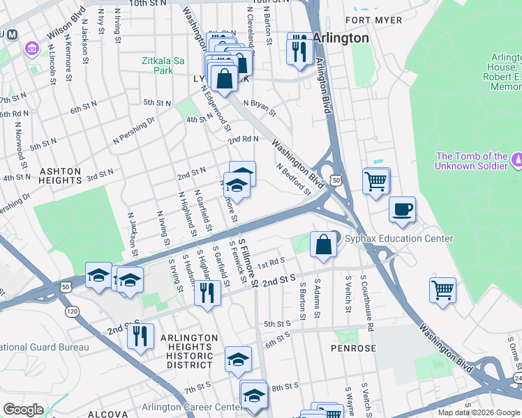 map of restaurants, bars, coffee shops, grocery stores, and more near 101 Independence Avenue Southeast in Washington