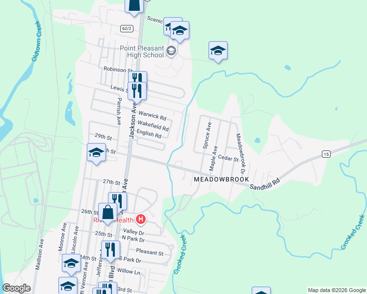 map of restaurants, bars, coffee shops, grocery stores, and more near 3009 Brooke Drive in Point Pleasant
