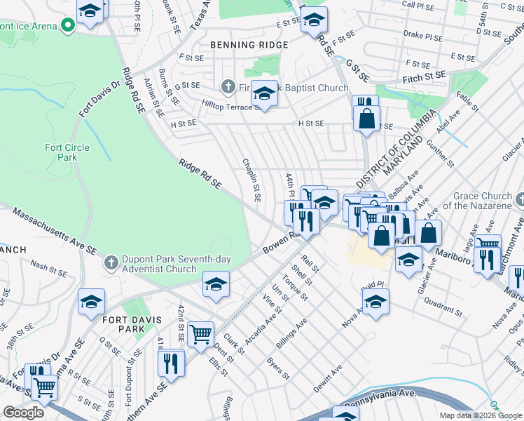 map of restaurants, bars, coffee shops, grocery stores, and more near 101 Independence Avenue Southeast in Washington