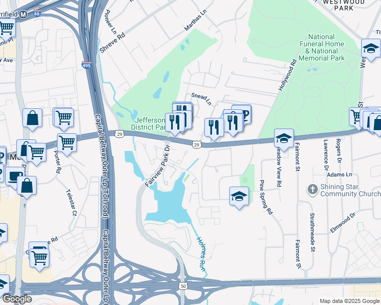 map of restaurants, bars, coffee shops, grocery stores, and more near 2809 New Providence Court in Falls Church