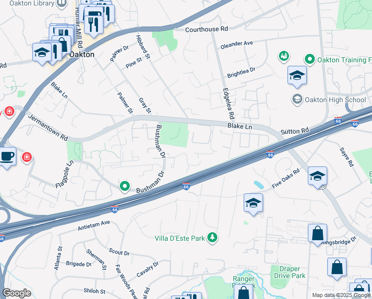 map of restaurants, bars, coffee shops, grocery stores, and more near 10102 Oakton Terrace Road in Oakton