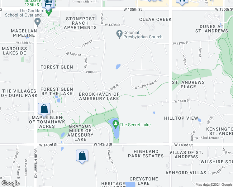 map of restaurants, bars, coffee shops, grocery stores, and more near 13909 Westgate Street in Overland Park