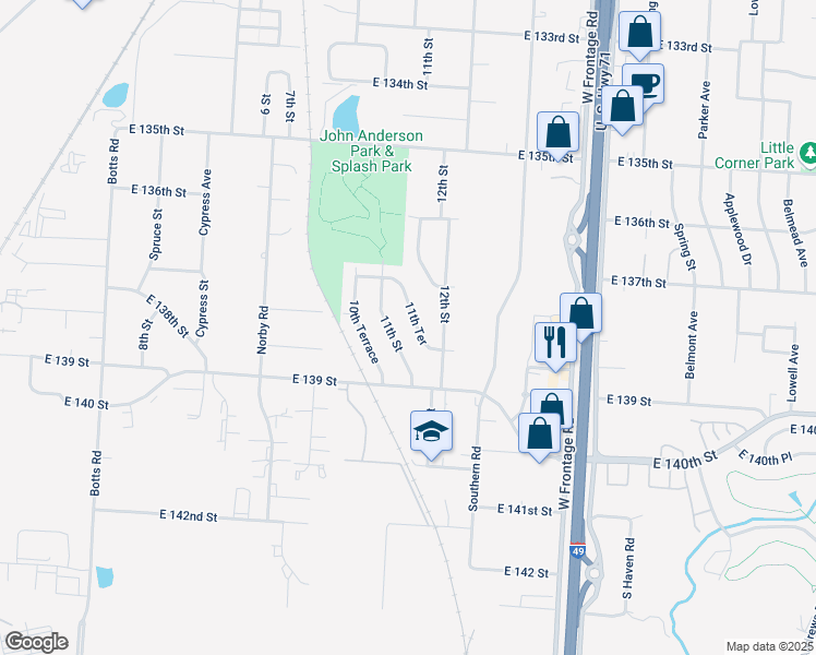 map of restaurants, bars, coffee shops, grocery stores, and more near 13716 11 Terrace in Grandview