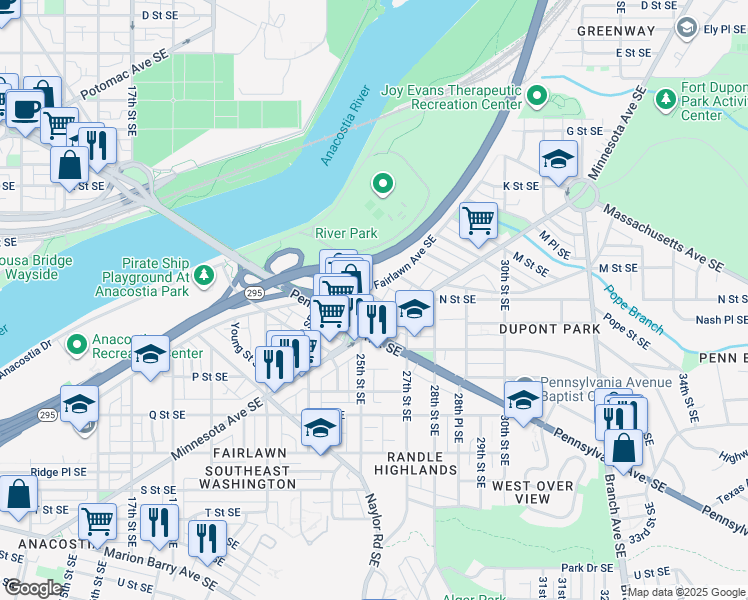 map of restaurants, bars, coffee shops, grocery stores, and more near 101 Independence Avenue Southeast in Washington