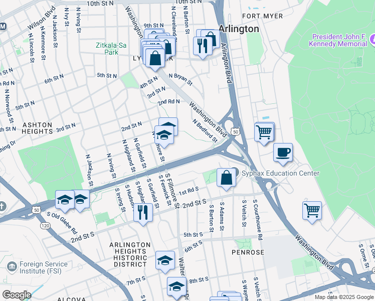 map of restaurants, bars, coffee shops, grocery stores, and more near 101 Independence Avenue Southeast in Washington