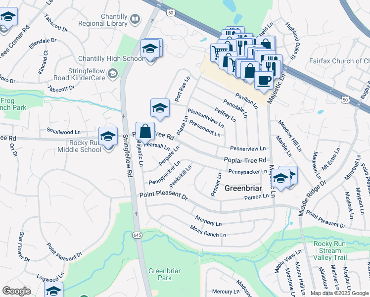 map of restaurants, bars, coffee shops, grocery stores, and more near 13217 Poplar Tree Road in Fairfax