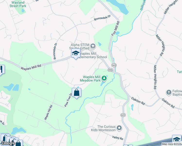 map of restaurants, bars, coffee shops, grocery stores, and more near 3412 Waples Glen Court in Oakton