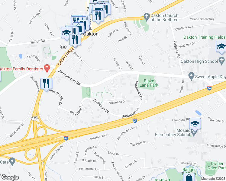 map of restaurants, bars, coffee shops, grocery stores, and more near 10211B Willow Mist Court in Oakton