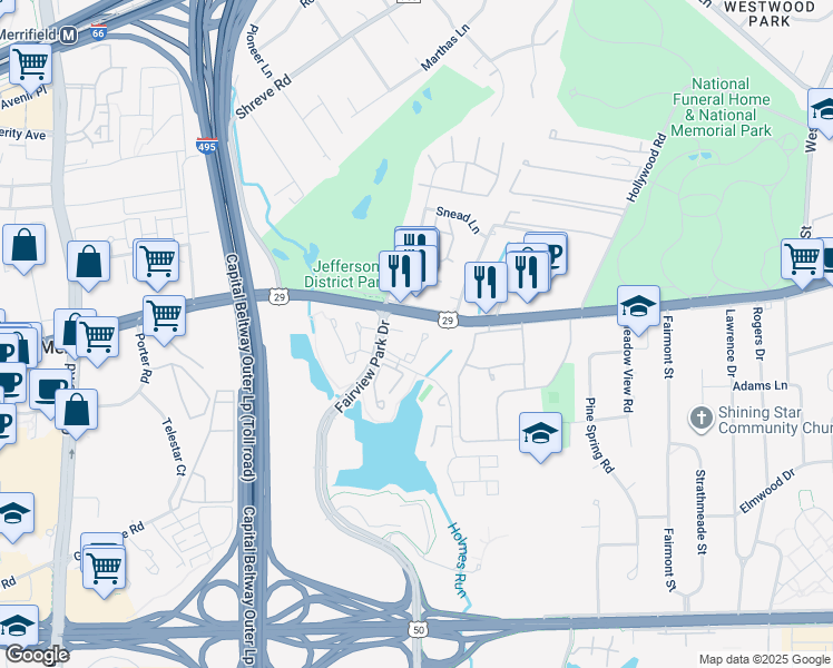 map of restaurants, bars, coffee shops, grocery stores, and more near 2826 New Providence Court in Falls Church