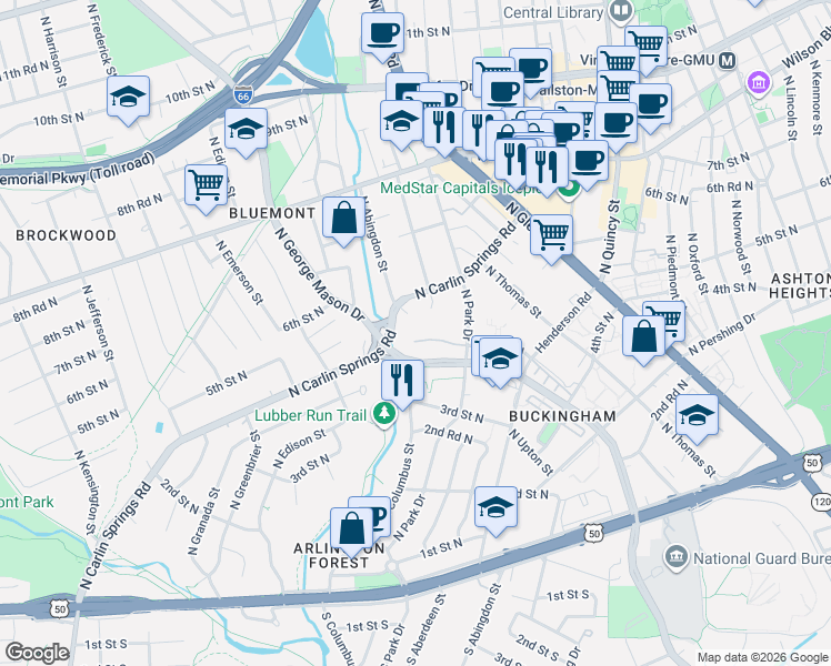map of restaurants, bars, coffee shops, grocery stores, and more near 101 Independence Avenue Southeast in Washington