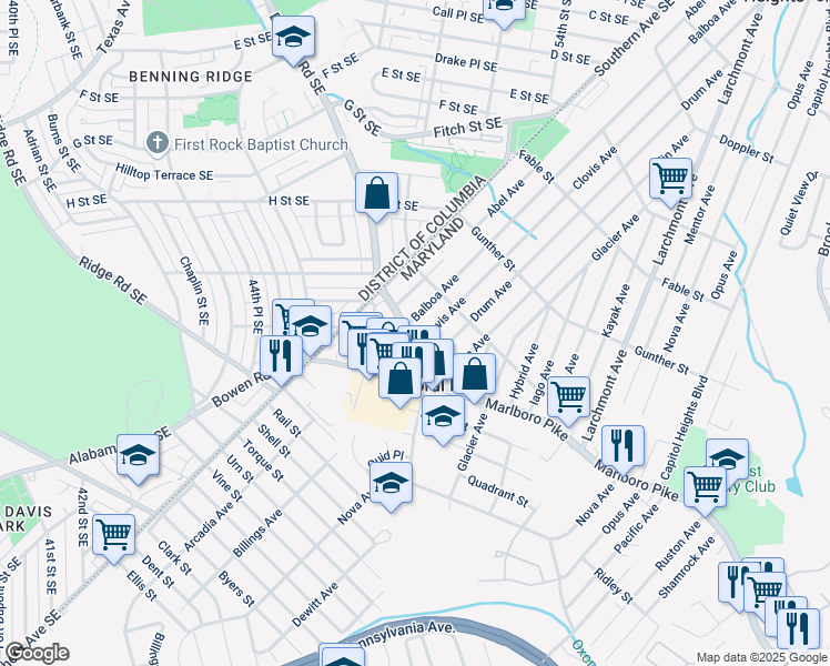 map of restaurants, bars, coffee shops, grocery stores, and more near 101 Independence Avenue Southeast in Washington