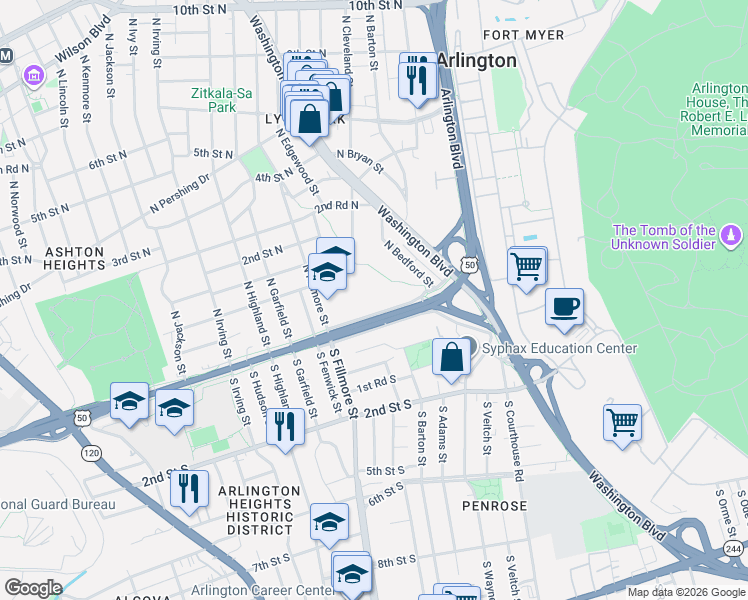 map of restaurants, bars, coffee shops, grocery stores, and more near 101 Independence Avenue Southeast in Washington