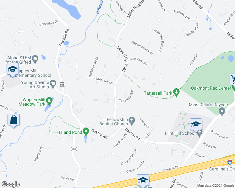 map of restaurants, bars, coffee shops, grocery stores, and more near 3315 Miller Heights Road in Oakton