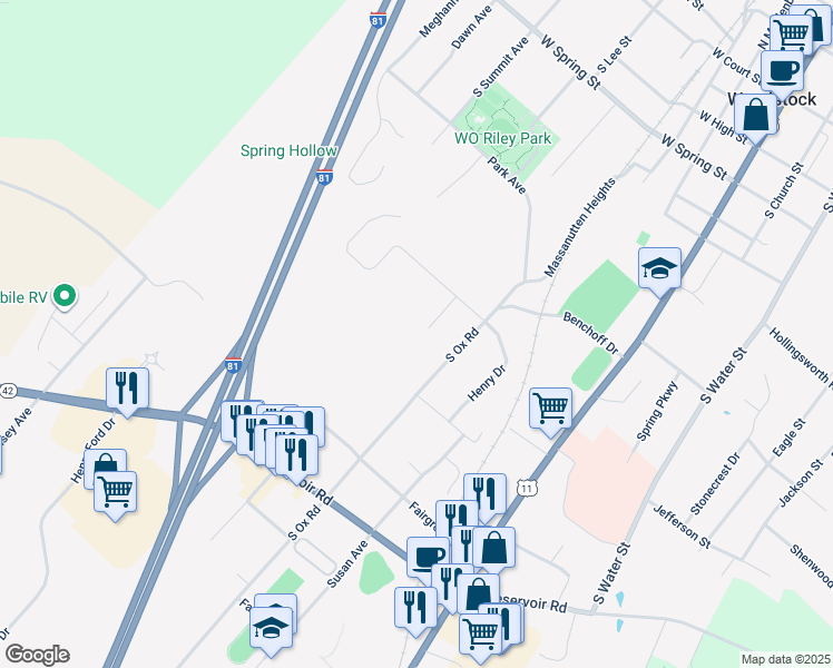 map of restaurants, bars, coffee shops, grocery stores, and more near 824 Burgess Court in Woodstock