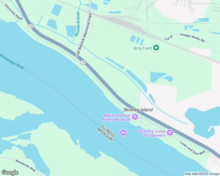 map of restaurants, bars, coffee shops, grocery stores, and more near Highway 143 in Alton