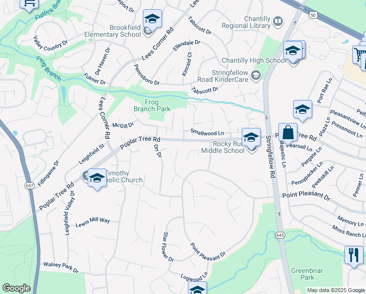 map of restaurants, bars, coffee shops, grocery stores, and more near 4403 Woods Edge Court in Chantilly
